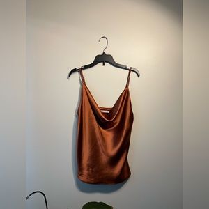 Satin Cowl Neck Tanktop in Burnt Orange